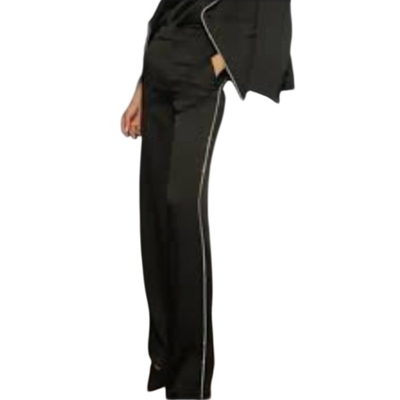 Jason Wu Black Satin Wide Leg Pants Rhinestone Detail Size 6
